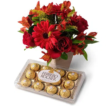 flores de Uberlândia- Arranjo de Flores Vermelhas Mistas e Chocolat Bouquet/arranjo de flor