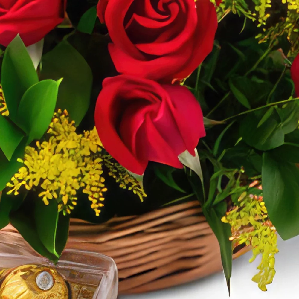Brazil bunga- Keranjang dengan 24 Mawar Merah dan Cokelat Rangkaian bunga karangan bunga
