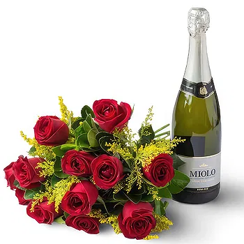 Brazil flowers  -  Bouquet of 12 Red Roses and Sparkling Wine Flower Delivery