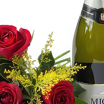 Chile flowers  -  Bouquet of 12 Red Roses and Sparkling Wine Flower Bouquet/Arrangement