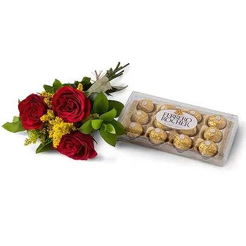 Brazil flowers  -  Arrangement of 3 Red Roses and Chocolate Flower Delivery