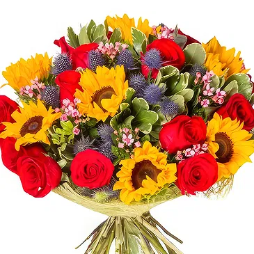 Guercif flowers  -  Bouquet with red roses and sunflowers Flower Bouquet/Arrangement