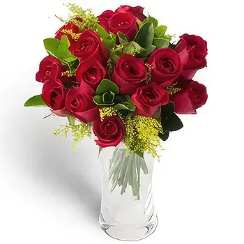Brazil flowers  -  Arrangement of 18 Red Roses and Vase Foliage Flower Delivery