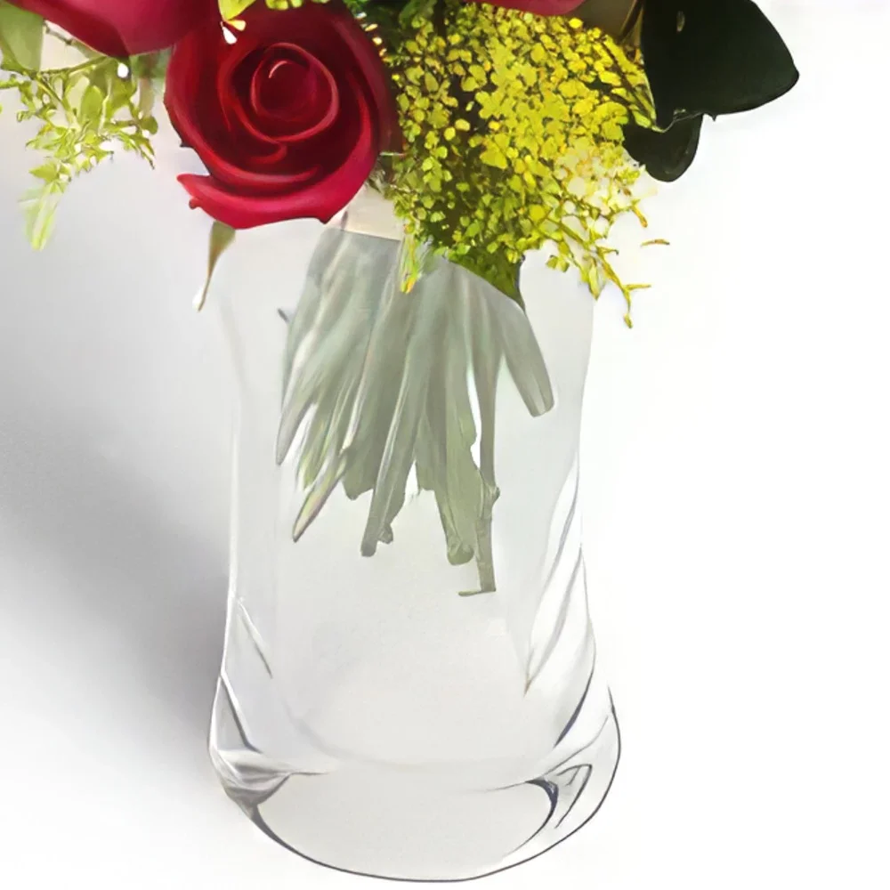 Manauс cveжe- Аranžman od 18 crvenih ruža i lišća vaze Cvet buket/aranžman
