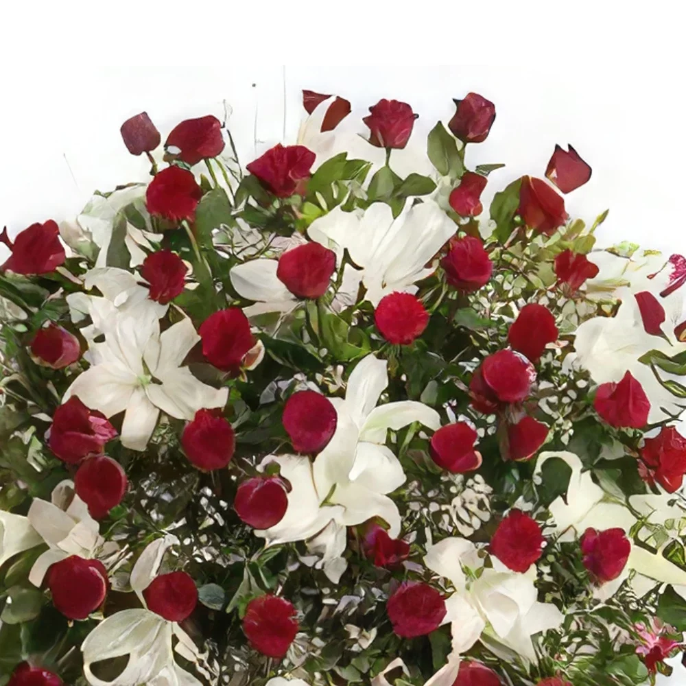 Bangkok-virágok- Virággömb – rózsák és liliomok temetésre Virágkötészeti csokor
