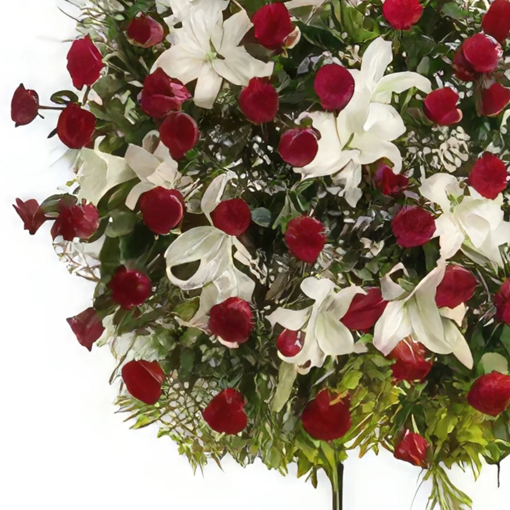 Ibiza-virágok- Virággömb – rózsák és liliomok temetésre Virágkötészeti csokor