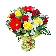 恩布 网上花店 - 红、黄玫瑰和非洲菊 花束