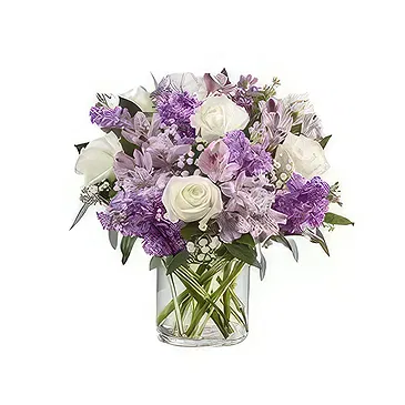 Ad Dilam blomster- Hvite og lilla blomster Blomsterarrangementer bukett
