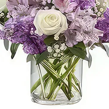 Ad Dilam blomster- Hvite og lilla blomster Blomsterarrangementer bukett