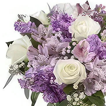 Ad Dilam blomster- Hvite og lilla blomster Blomsterarrangementer bukett