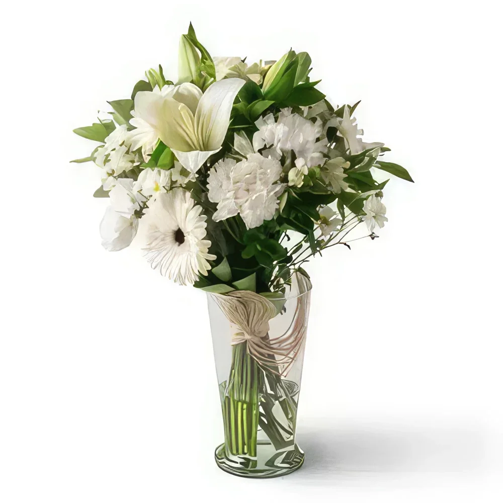 Belém blomster- Arrangement av hvite liljer og feltblomster i Blomsterarrangementer bukett