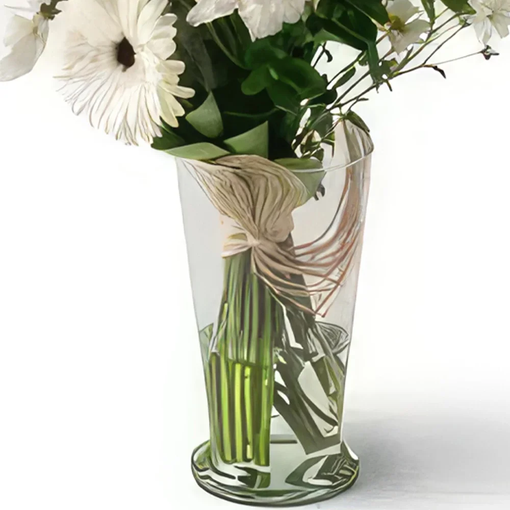 רסיפה פרחים- סידור חבצלות לבנות ופרחים שדה באגרטל זר פרחים/סידור פרחים