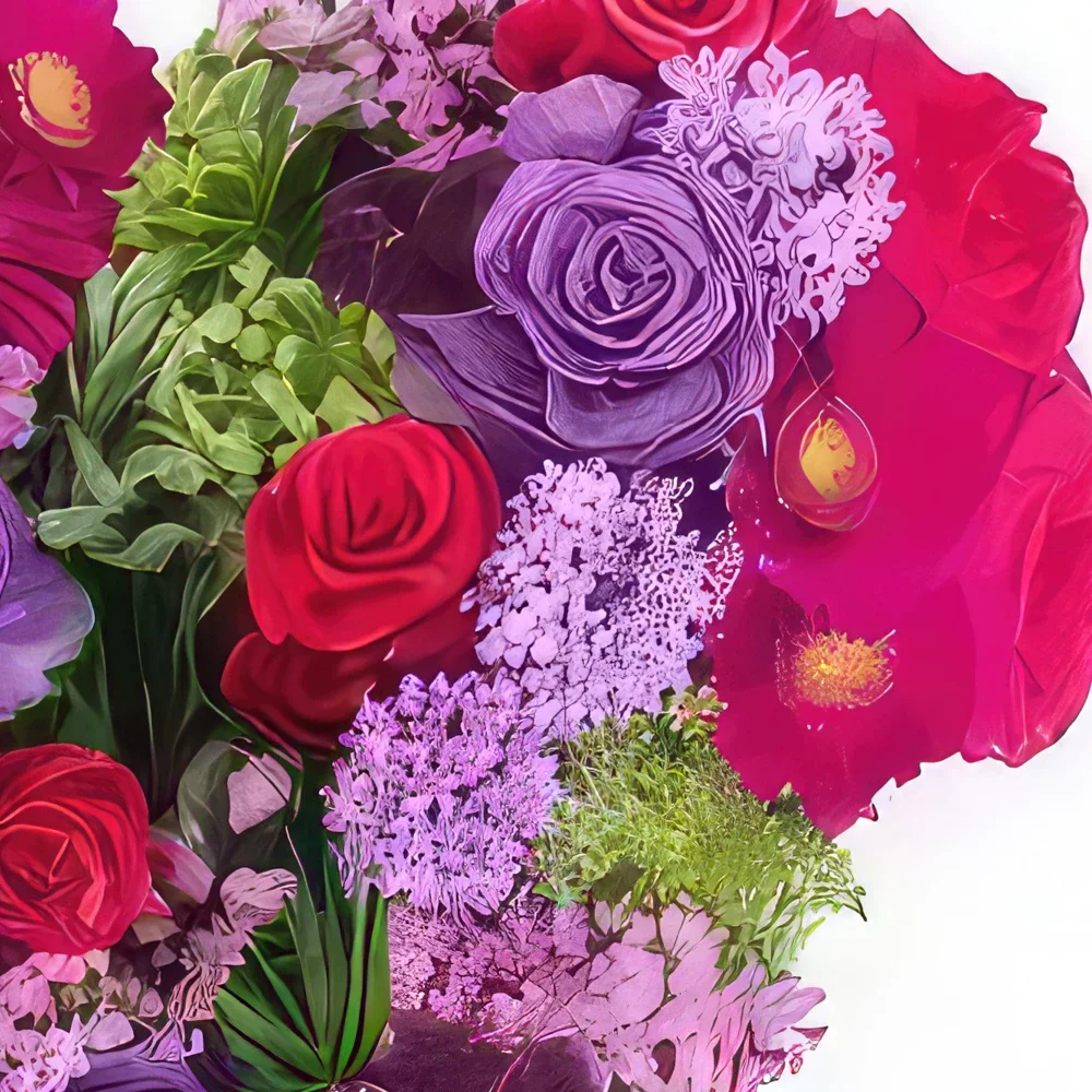 Paryż kwiaty- Fuksja i fioletowe serce żałoby Antygony Bukiet ikiebana