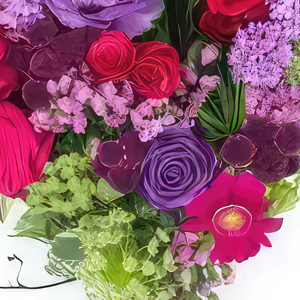 ナント 花- アンティゴネの喪のフクシアと藤色のハート 花束/フラワーアレンジメント