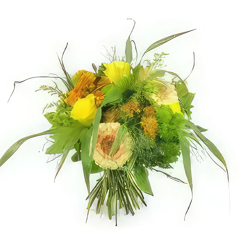 flores de Nantes- Buquê redondo rústico amarelo e laranja Genoa Bouquet/arranjo de flor