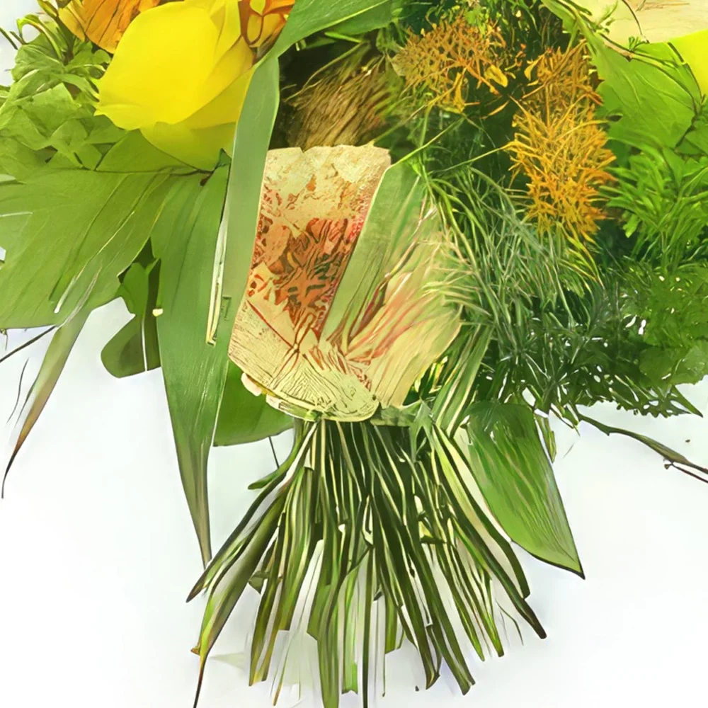 Lyon bunga- Buket bulat rustic kuning & oranye Genoa Rangkaian bunga karangan bunga