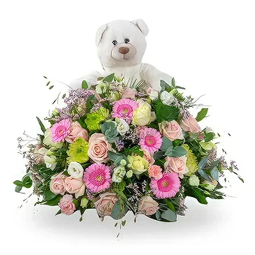 Leest blomster- Mild Biedermeier Bear Arrangement Blomsterarrangementer bukett