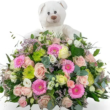 Leest blomster- Mild Biedermeier Bear Arrangement Blomsterarrangementer bukett