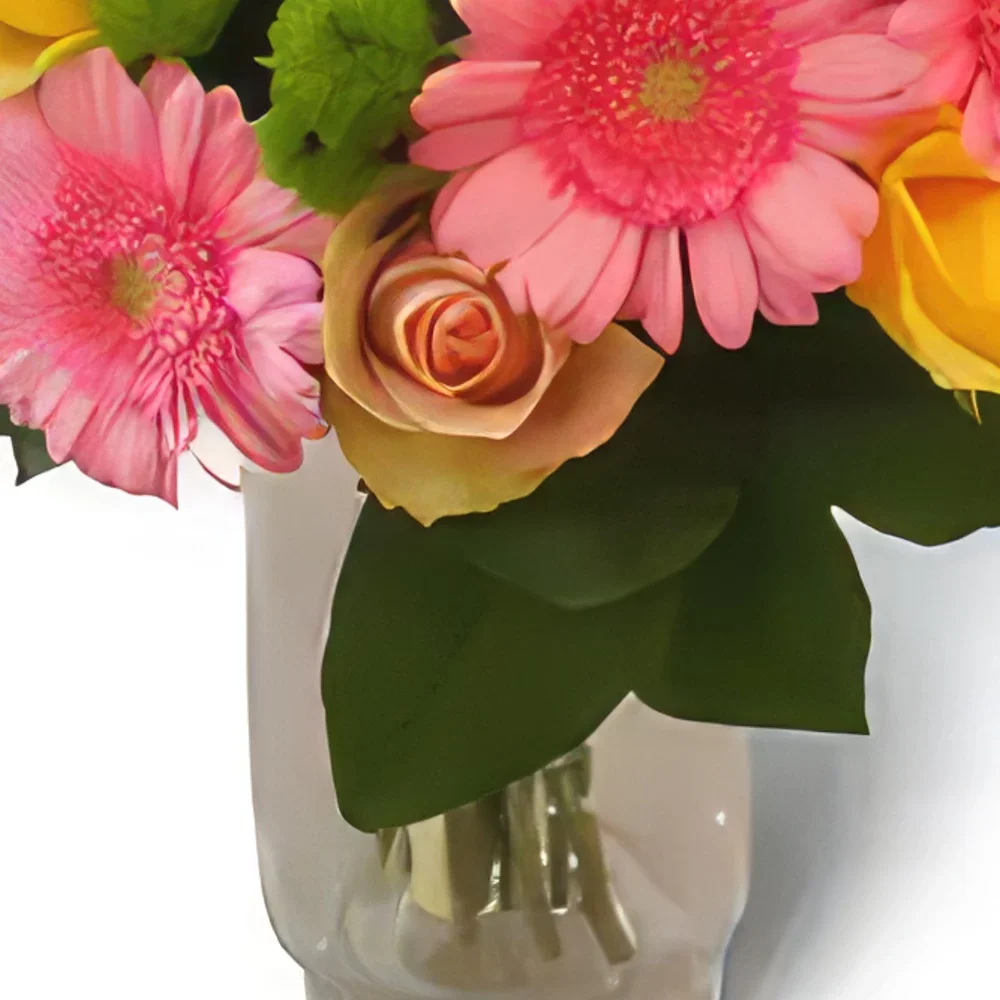 Krakkó-virágok- Sárga és rózsaszín rózsák Virágkötészeti csokor