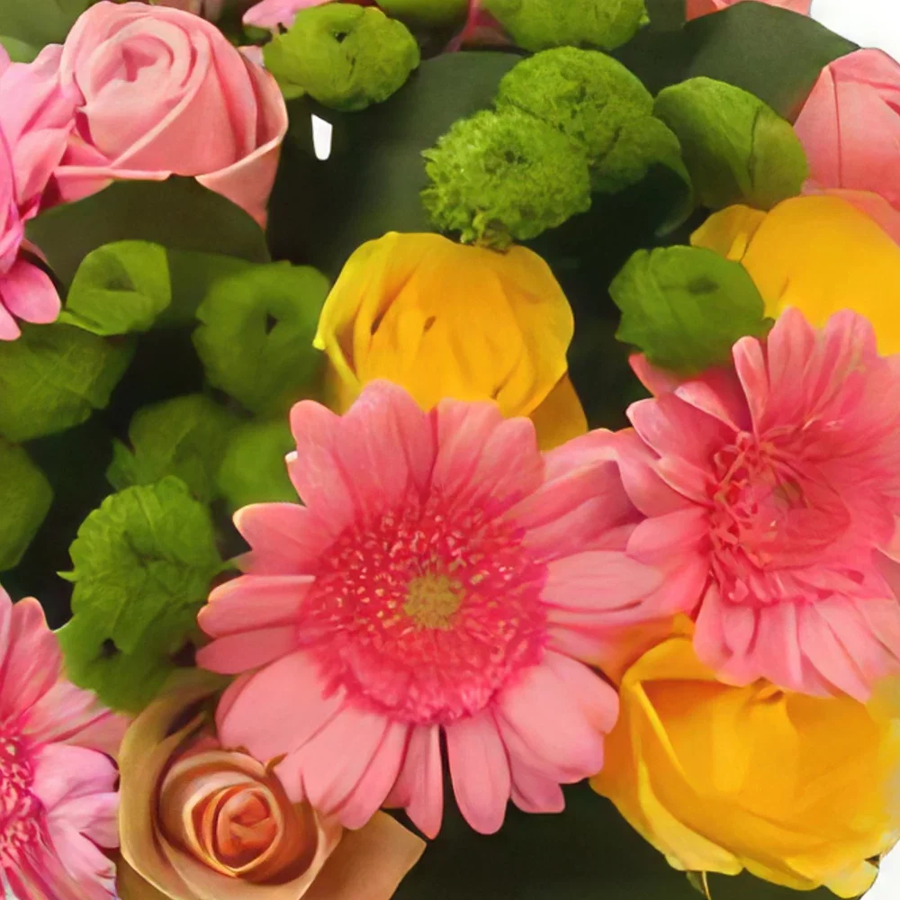 Krakkó-virágok- Sárga és rózsaszín rózsák Virágkötészeti csokor