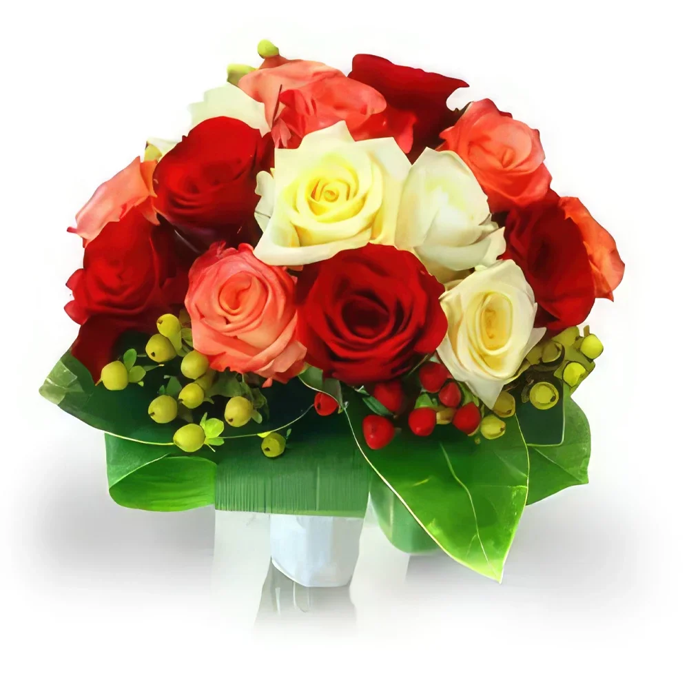 Krakkó-virágok- Piros fehér Virágkötészeti csokor