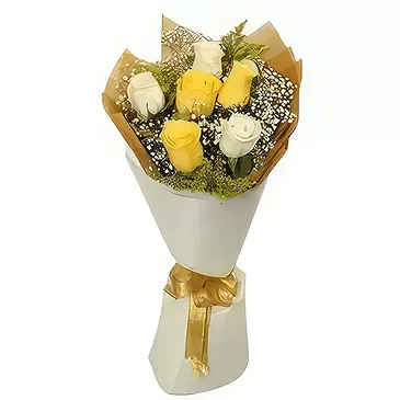 Ad Dilam blomster- Sol og hvitt Blomsterarrangementer bukett