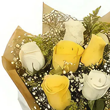 Ad Dilam blomster- Sol og hvitt Blomsterarrangementer bukett
