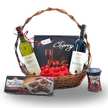 fleuriste fleurs de Bijela- Panier gourmand de vins et chocolats Bouquet/Arrangement floral