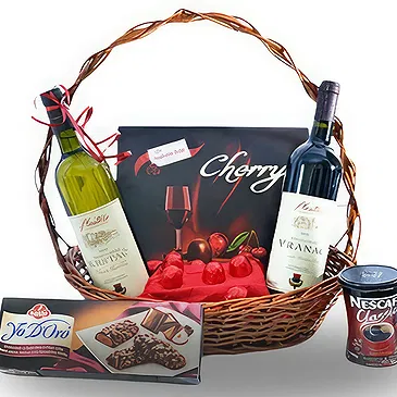fleuriste fleurs de Bijela- Panier gourmand de vins et chocolats Bouquet/Arrangement floral