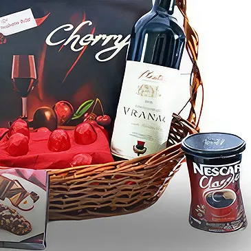 fleuriste fleurs de Bijela- Panier gourmand de vins et chocolats Bouquet/Arrangement floral