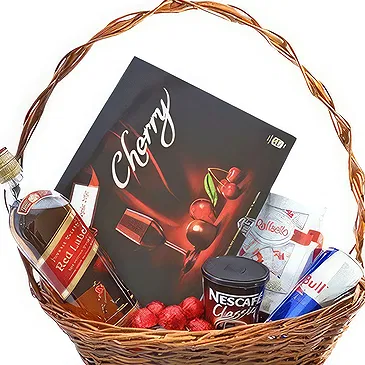 Pula flowers  -  Gourmet Wine Chocolate Coffee Basket Flower Bouquet/Arrangement