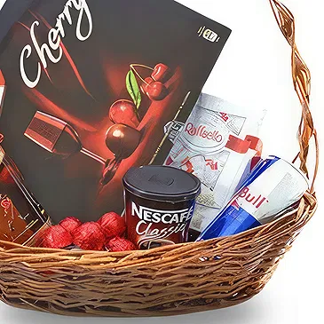 Pula flowers  -  Gourmet Wine Chocolate Coffee Basket Flower Bouquet/Arrangement