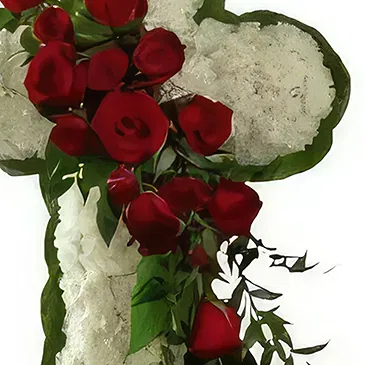 Piedra Virgen flowers  -  Red and white cross funeral Flower Bouquet/Arrangement
