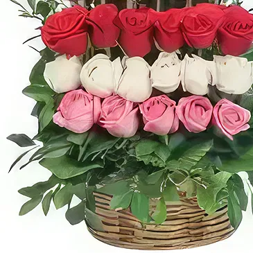 Ad Dilam blomster- Kurv med blandede roser Blomsterarrangementer bukett