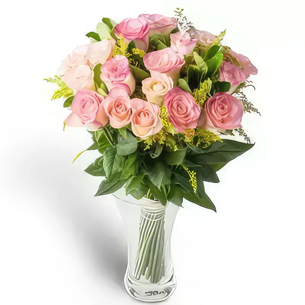 Salvador blomster- Arrangement av 20 rosa roser i vase Blomsterarrangementer bukett