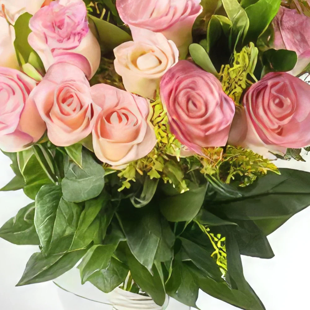 רסיפה פרחים- סידור של 20 ורדים ורודים באגרטל זר פרחים/סידור פרחים