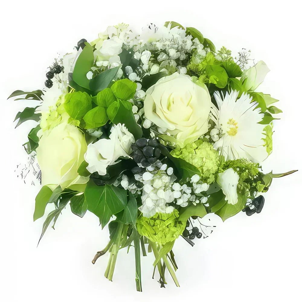 Στρασβούργο λουλούδια- Γρενόμπλ πράσινο & λευκό στρογγυλό μπουκέτο Μπουκέτο/ρύθμιση λουλουδιών