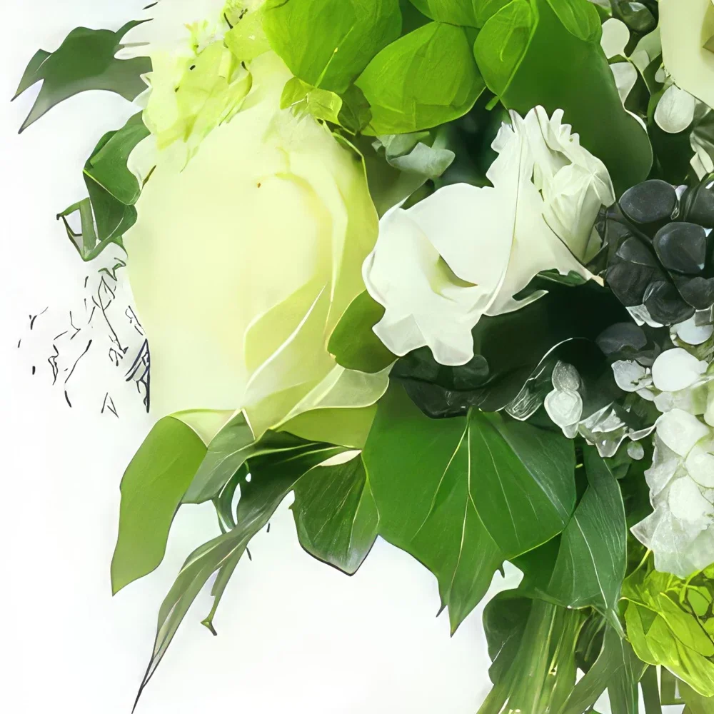 بائع زهور نانت- باقة جرونوبل الخضراء والبيضاء المستديرة باقة الزهور