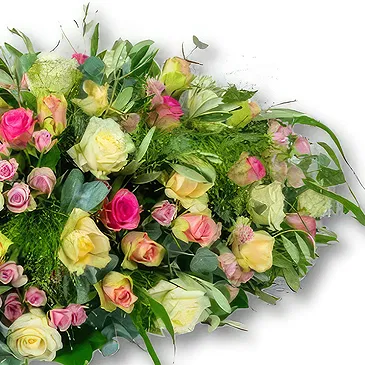 Holandia kwiaty- Pokrowiec na pół trumnę 90-100cm - delikatny  Bukiet ikiebana