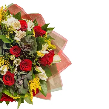 Italy flowers  -  Bouquet with Red Roses, White Alstroemeria &  Flower Bouquet/Arrangement