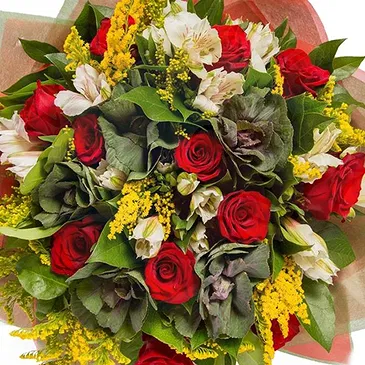 Italy flowers  -  Bouquet with Red Roses, White Alstroemeria &  Flower Bouquet/Arrangement