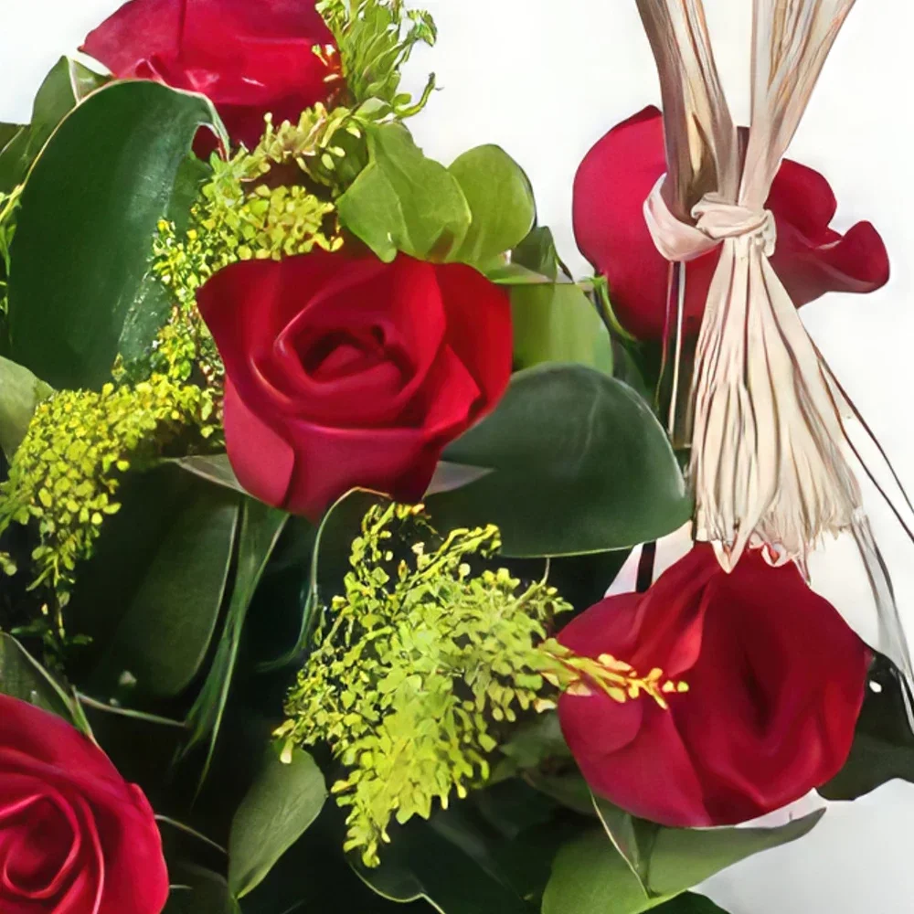 بائع زهور ريسيفي- سلة مع 9 ورود حمراء وأوراق الشجر باقة الزهور