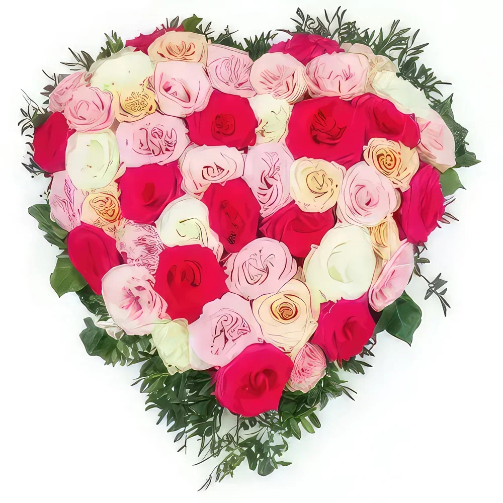 Pau-virágok- Gyász szíve rózsaszín Agora árnyalataiban Virágkötészeti csokor
