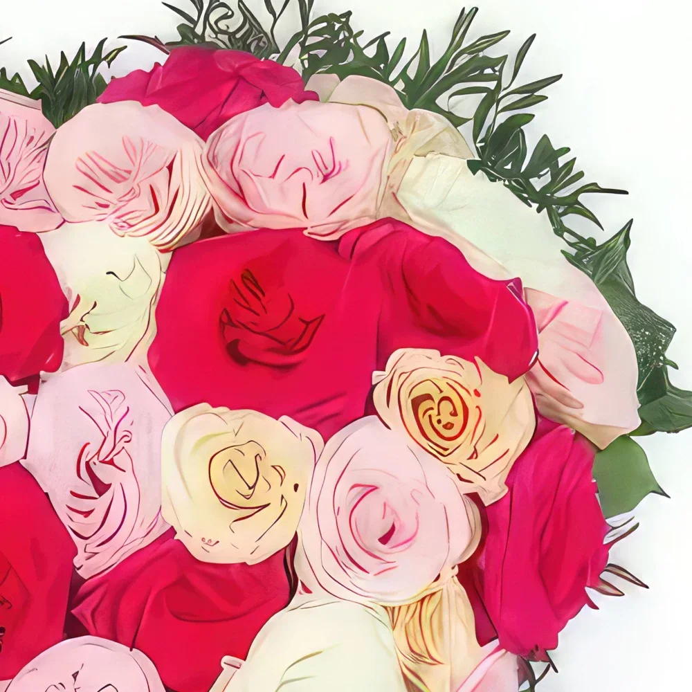 リヨン 花- ピンクのアゴラの色合いの喪の心 花束/フラワーアレンジメント