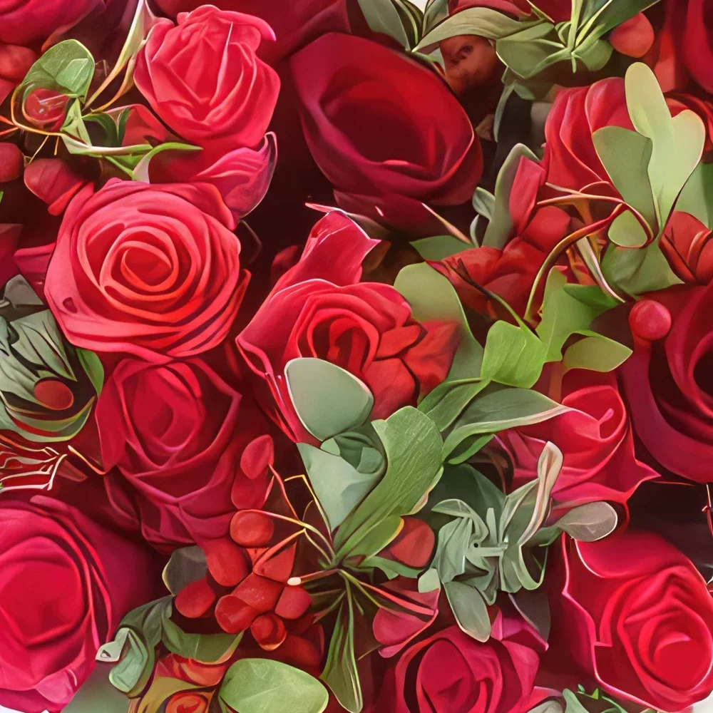 Montpellier blomster- Hjerte av røde og fuchsia Tirana roser Blomsterarrangementer bukett