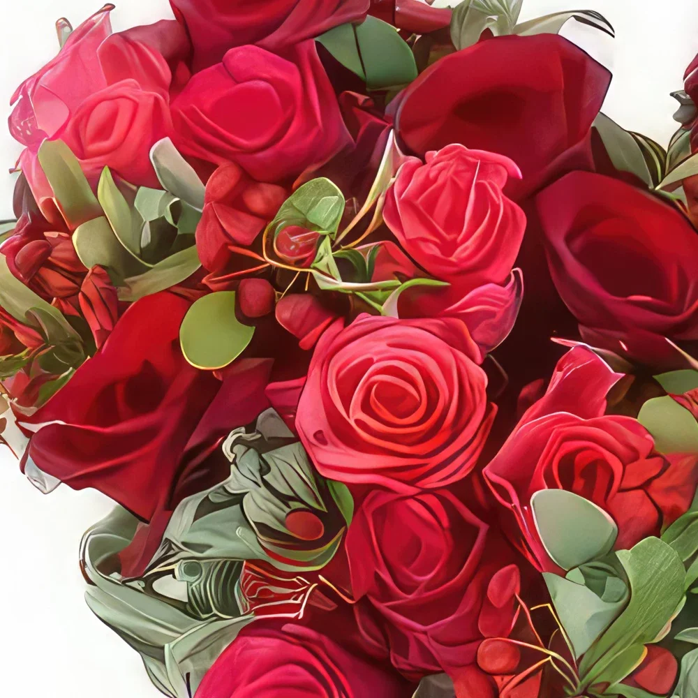 flores Montpellier floristeria -  Corazón de rosas Tirana rojas y fucsias Ramo de flores/arreglo floral