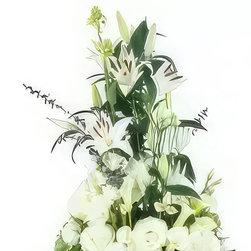 Pau-virágok- Zephyr fehér virágok magassági összetétele Virágkötészeti csokor