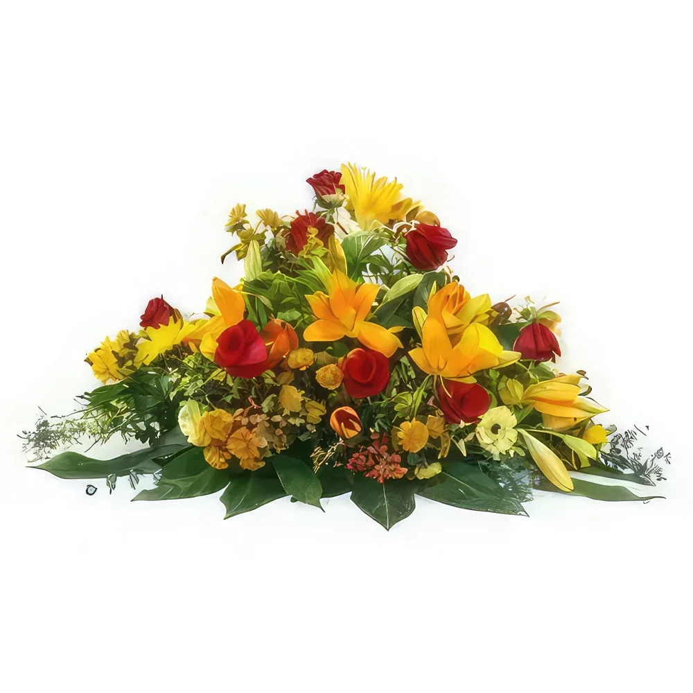 Pau blomster- Helios orange & rød sørgeketcher Blomst buket/Arrangement