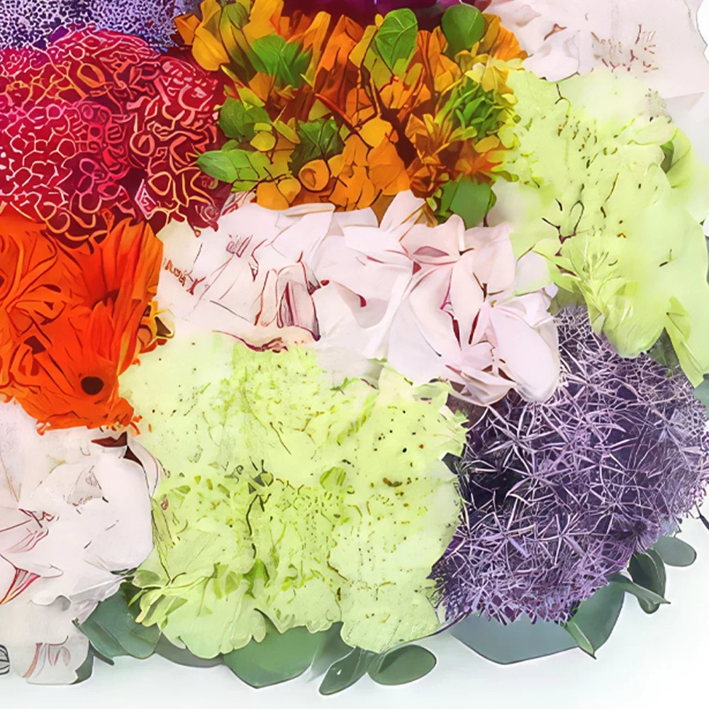 Нант цветя- Цветна карирана квадратна възглавница Heracli Букет/договореност цвете