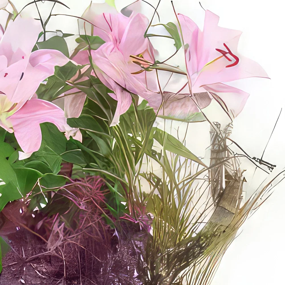 Marseille Blumen Florist- Hohe Montage von Hortus Lilium-Pflanzen Bouquet/Blumenschmuck